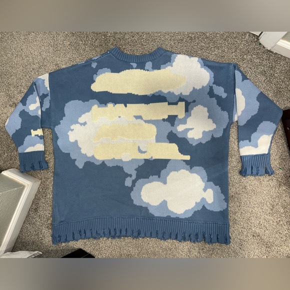 Harsh and Cruel Blue Sky Clouds Ripped Knitted Sweater Size Large - Picture 9 of 13